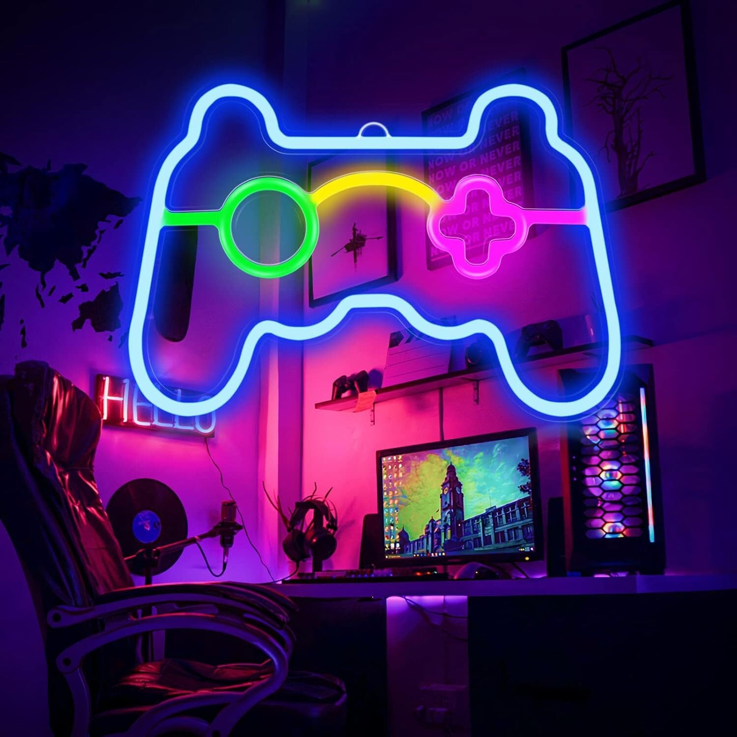 LED Neon Signs Gamepad Neon Sign Shape for Gamer Room Wall Bedroom Decor Lights
