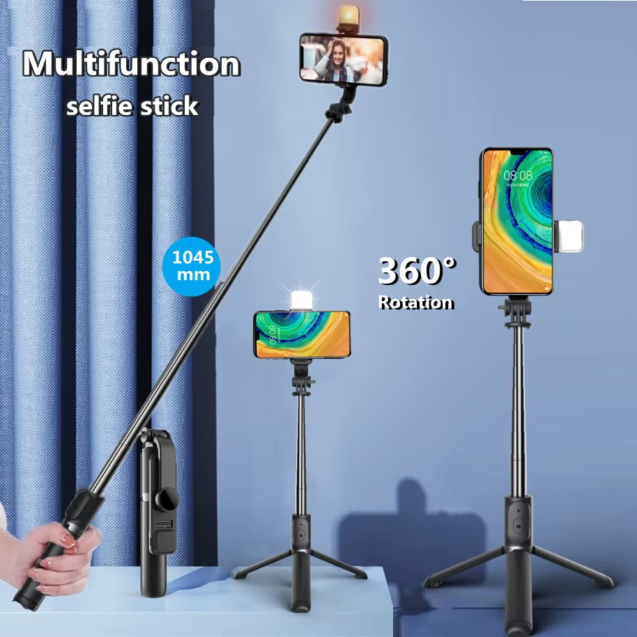 2024 New Wireless Selfie Stick Tripod Bluetooth Foldable Monopod with Led Light Remote Shutter for Iphone Wholesale
