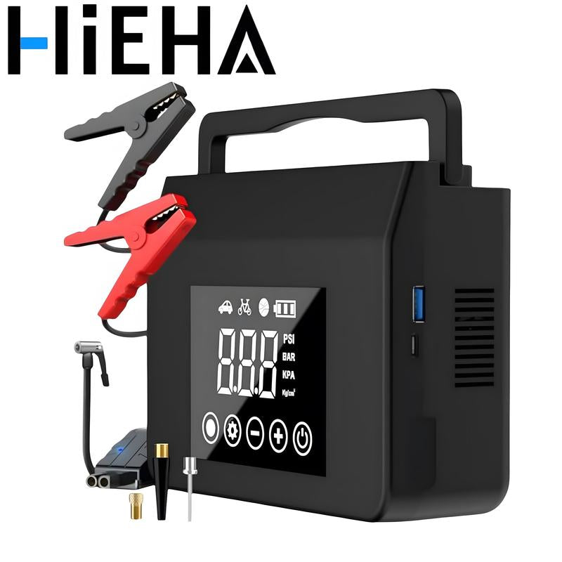 【Hieha】Portable Car Jump Starter, 4000A Car Battery Jump Starter with 150PSI Tire Inflator, 12V Car Battery Jump Starter, 15000Mah Power Bank, with LED Light