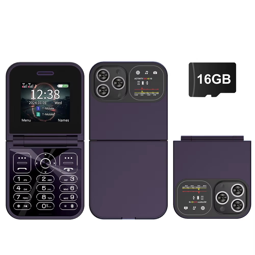 Classic Small Flip Mobile Phone 2G Dual SIM Card Blacklist Speed Dial 2.0“ Screen 180° Fold Button Cellphones New Upgrade