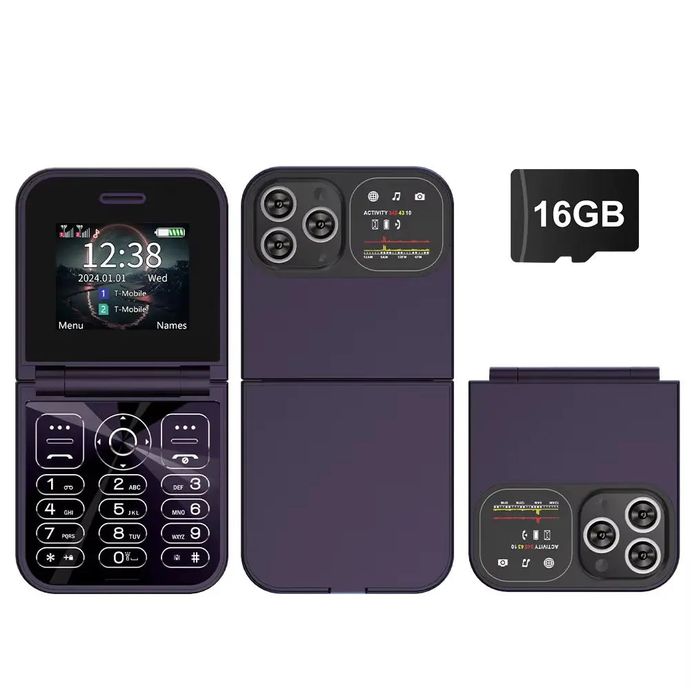 Classic Small Flip Mobile Phone 2G Dual SIM Card Blacklist Speed Dial 2.0“ Screen 180° Fold Button Cellphones New Upgrade