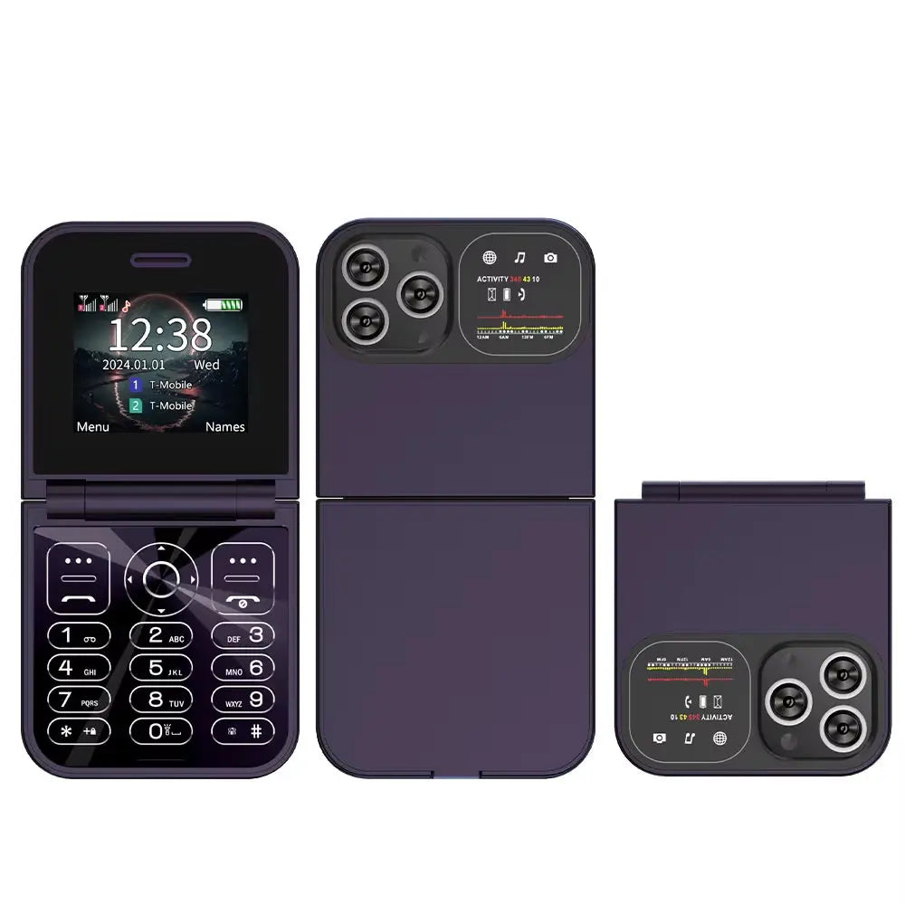 Classic Small Flip Mobile Phone 2G Dual SIM Card Blacklist Speed Dial 2.0“ Screen 180° Fold Button Cellphones New Upgrade