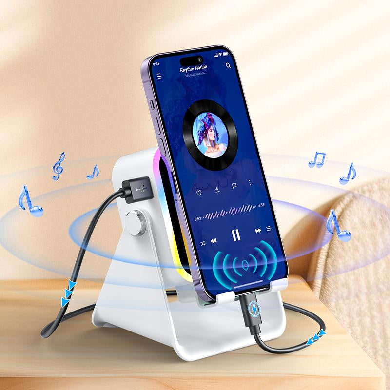 Wireless Induction Audio Speaker Stand, 5In1 Cellphone Holder, 3500Mah Rechargeable Emergency Power Bank,360° Adjustable Mobile Tablet Stand with Colorful Ambient Light Gifts for Men Women,Tiktokshopholidayhaul