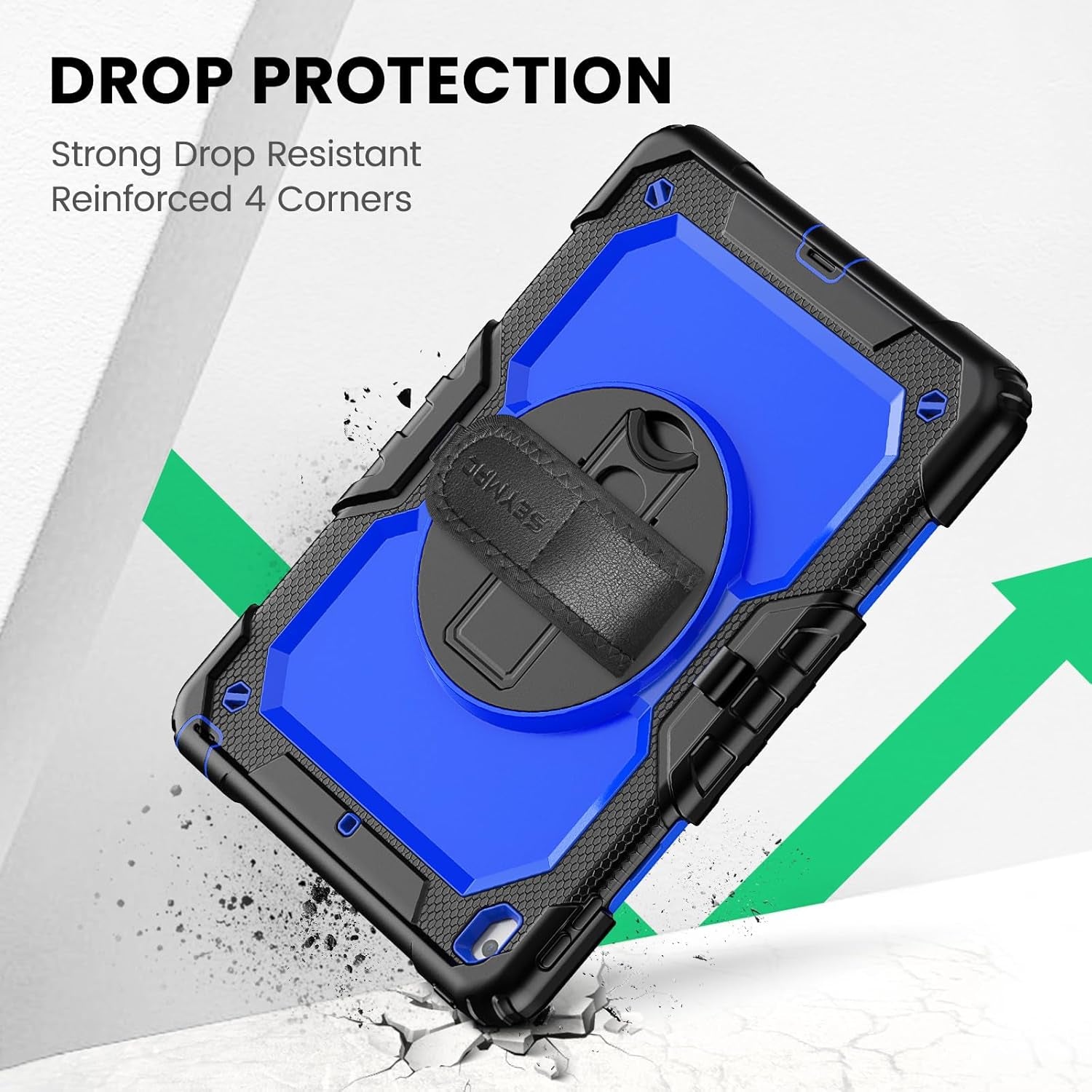 for Ipad 9Th/8Th/7Th Generation Case 10.2" 2021-2019, Full-Body Shockproof Heavy Duty Protective Case with Screen Protector, Rotating Stand/Handle/Shoulder Strap for Ipad 10.2, Black/Blue