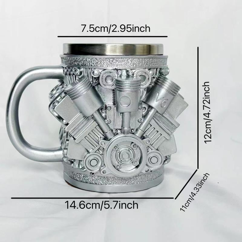 Engine-Themed Coffee Mug, a Retro-Styled, Realistic V8 Engine Stainless Steel Mug, a Personalized Double-Walled Insulated Car Mug with a Handle, the Perfect Gift for Father'S Day, Christmas, Husbands, Mechanics, and Car Enthusiasts.