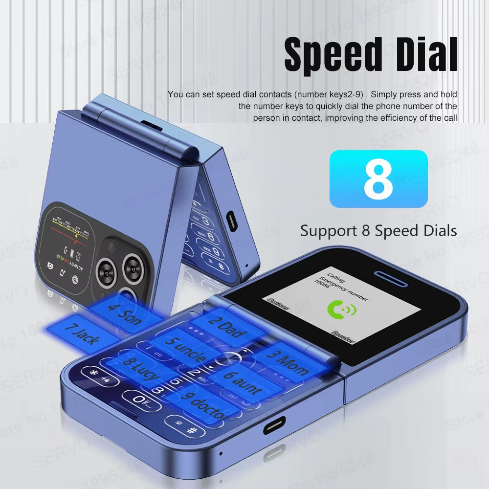 Classic Small Flip Mobile Phone 2G Dual SIM Card Blacklist Speed Dial 2.0“ Screen 180° Fold Button Cellphones New Upgrade