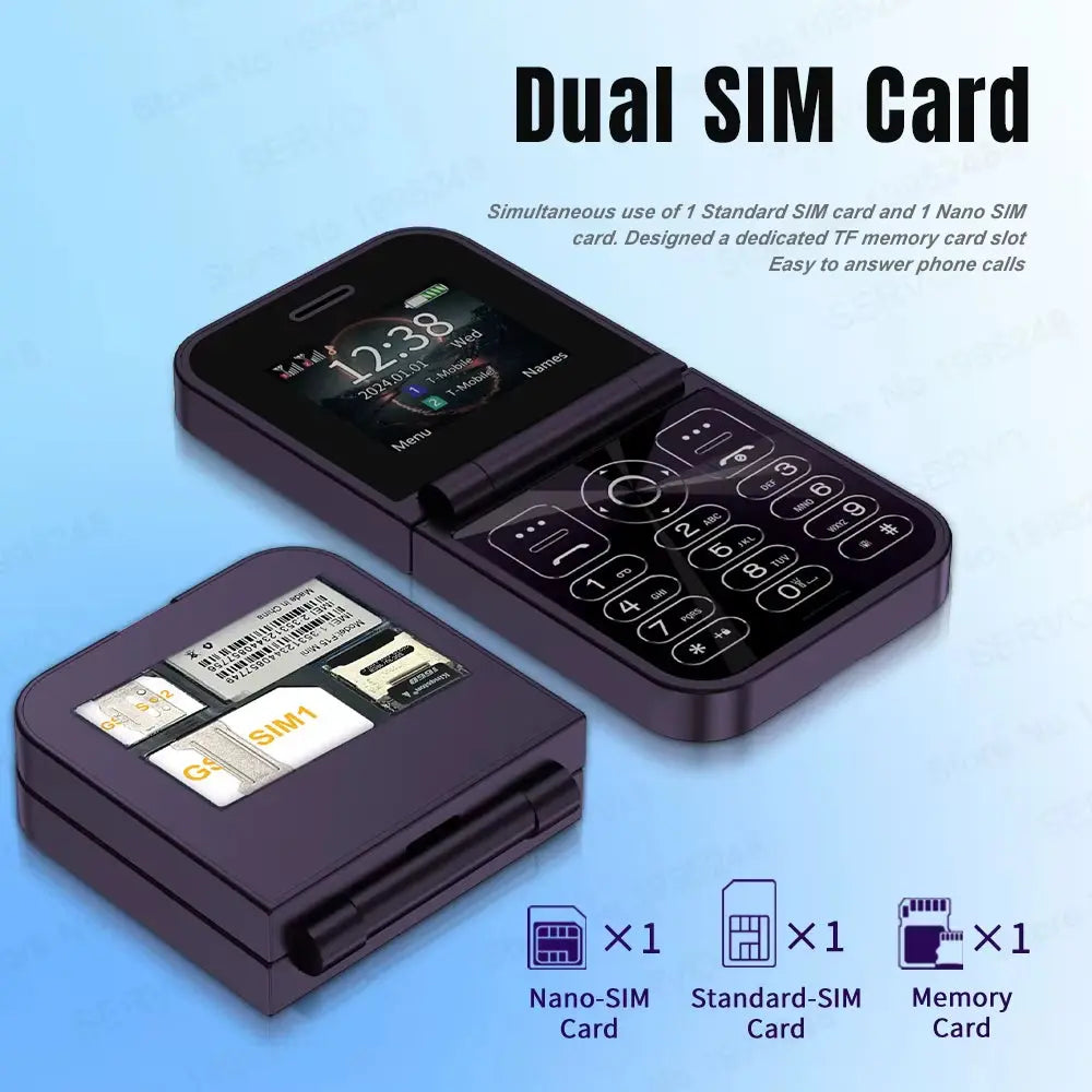 Classic Small Flip Mobile Phone 2G Dual SIM Card Blacklist Speed Dial 2.0“ Screen 180° Fold Button Cellphones New Upgrade