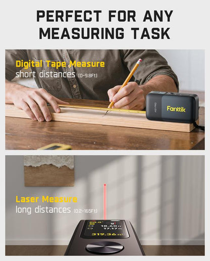 【Christmas Gift】Fanttik A10 Pro 2-In-1/A10 Apex 3-In-1 Digital Laser Tape Measure with HD IPS Color Display, 165Ft Rechargeable Laser Measurement Tool & 9.8Ft Measuring Tape, 6 Units Selectable, for Distance/Area/Volume Christmas Gift Industrial Home