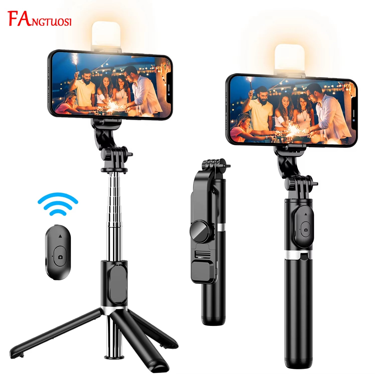2024 New Wireless Selfie Stick Tripod Bluetooth Foldable Monopod with Led Light Remote Shutter for Iphone Wholesale