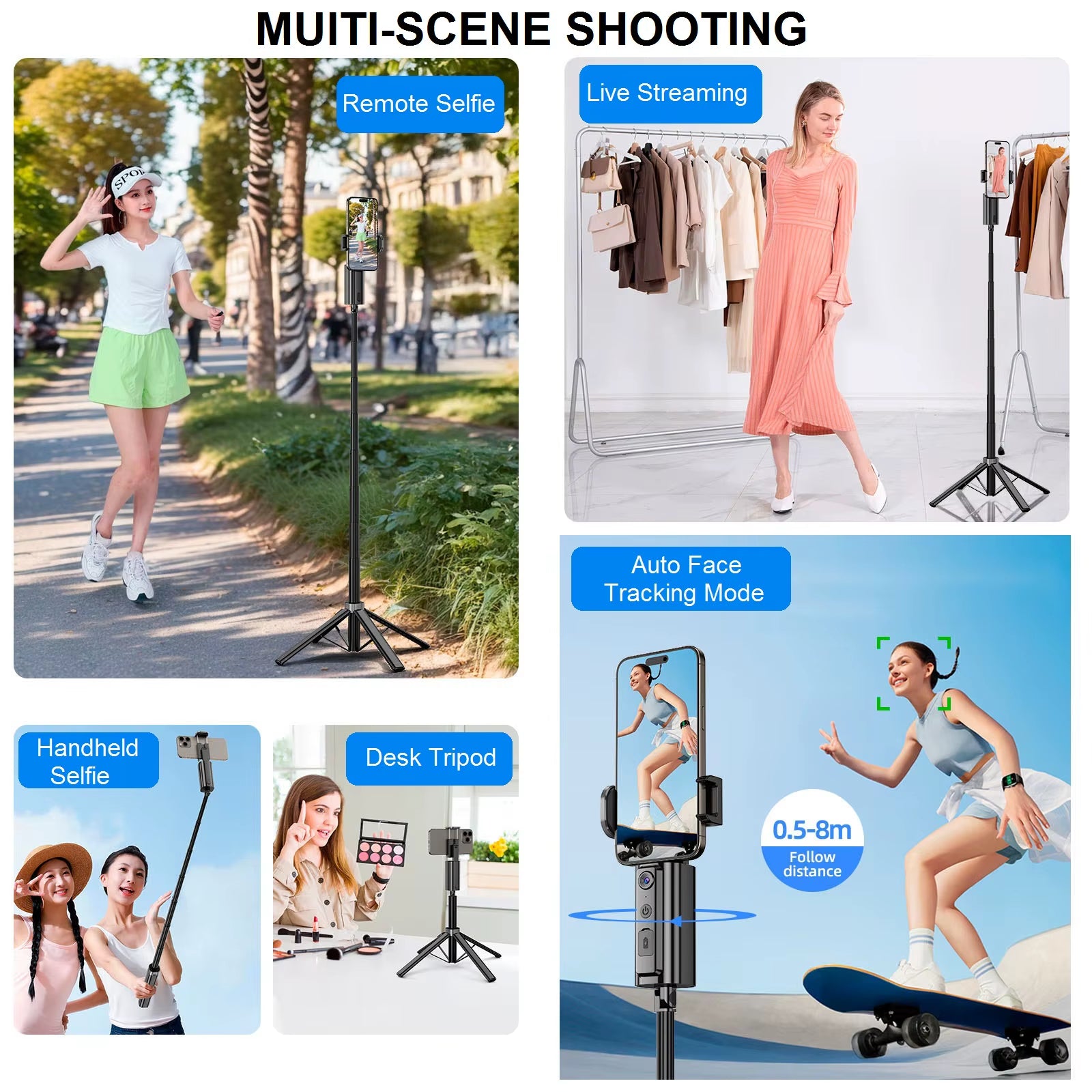 Auto Face Tracking Tripod 360° Rotation for Iphone Android, 59'' Auto Tracking Phone Holder Tripod Selfie Stick for Video Vlogs