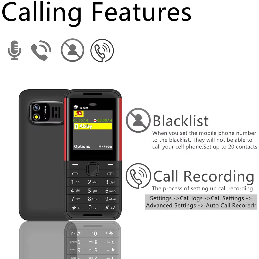 BM5310 3 SIM Card 3 Standby Mini Mobile Phone Auto Call Recorder Bluetooth Dial Speed Dial Magic Voice 1.3" Cellphone